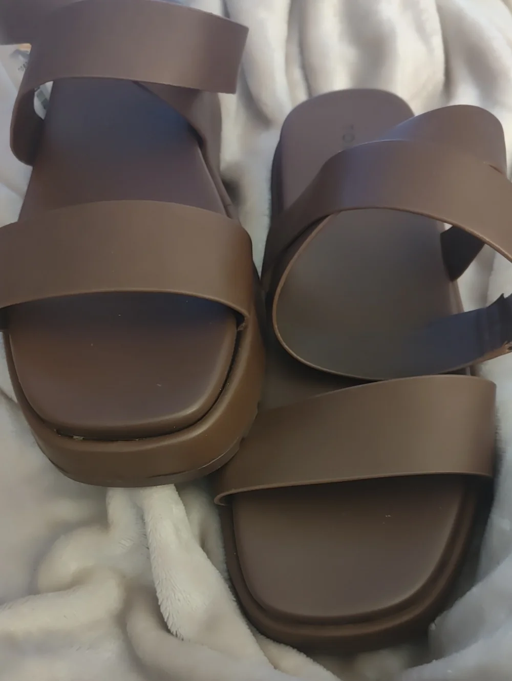 Brown Double-Strap Slide Sandals with Metal Buckle Accent